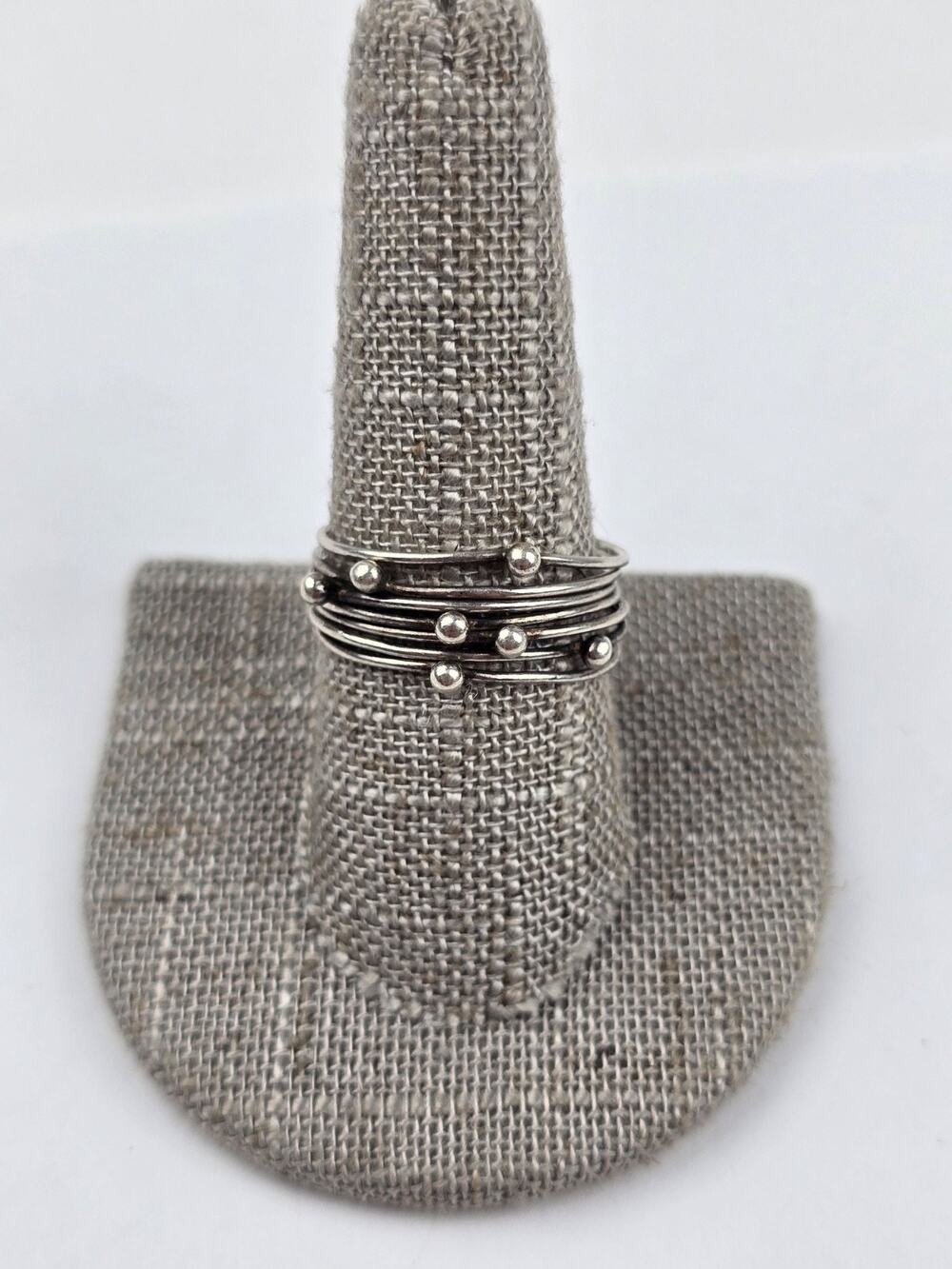 Vintage Handmade 925 Sterling Interlocking Ring Wire Ball Artisan Size 9.5
